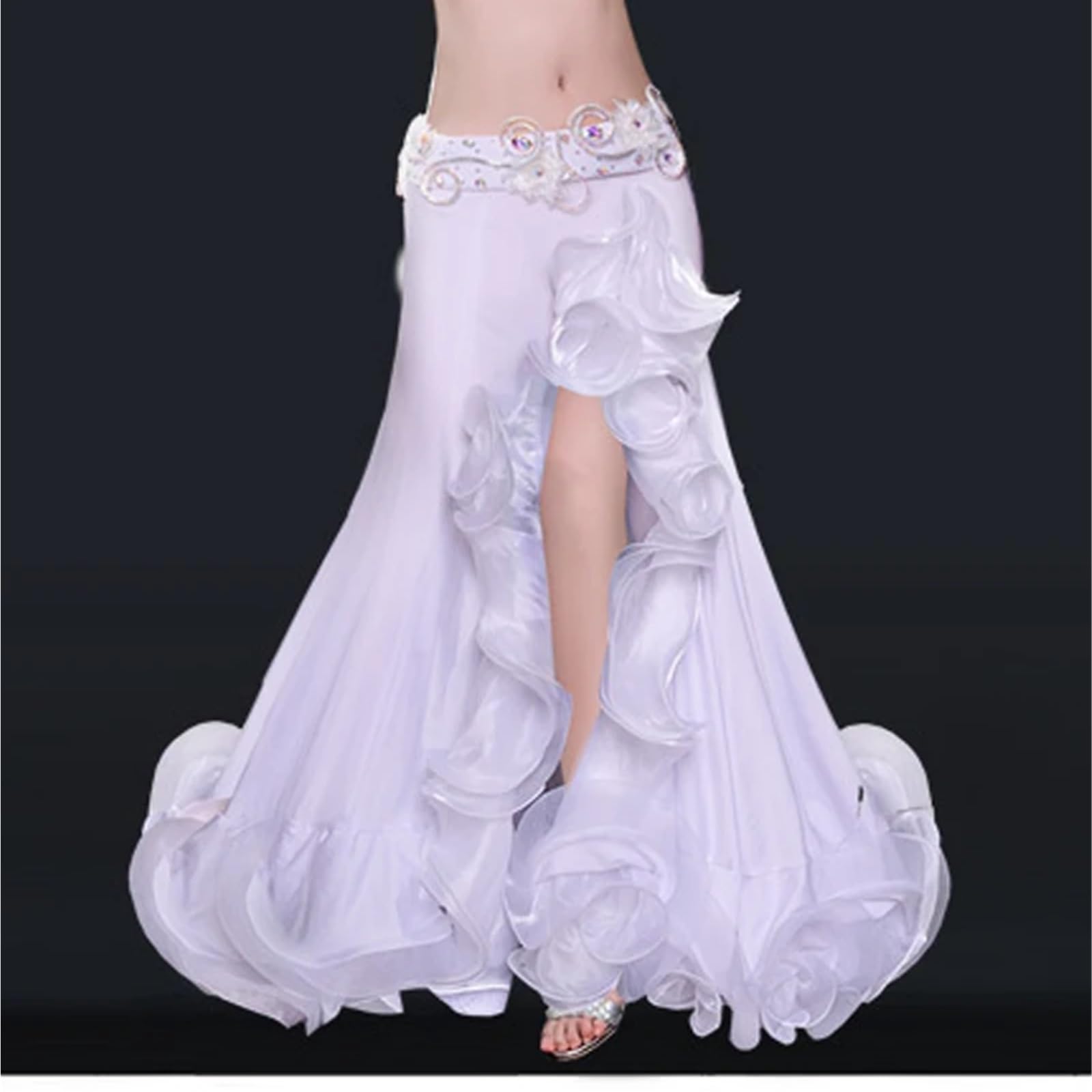 Falda de danza del vientre con hendidura falda profesional para niñas, ropa de danza del vientre para mujeres mayores (rojo)