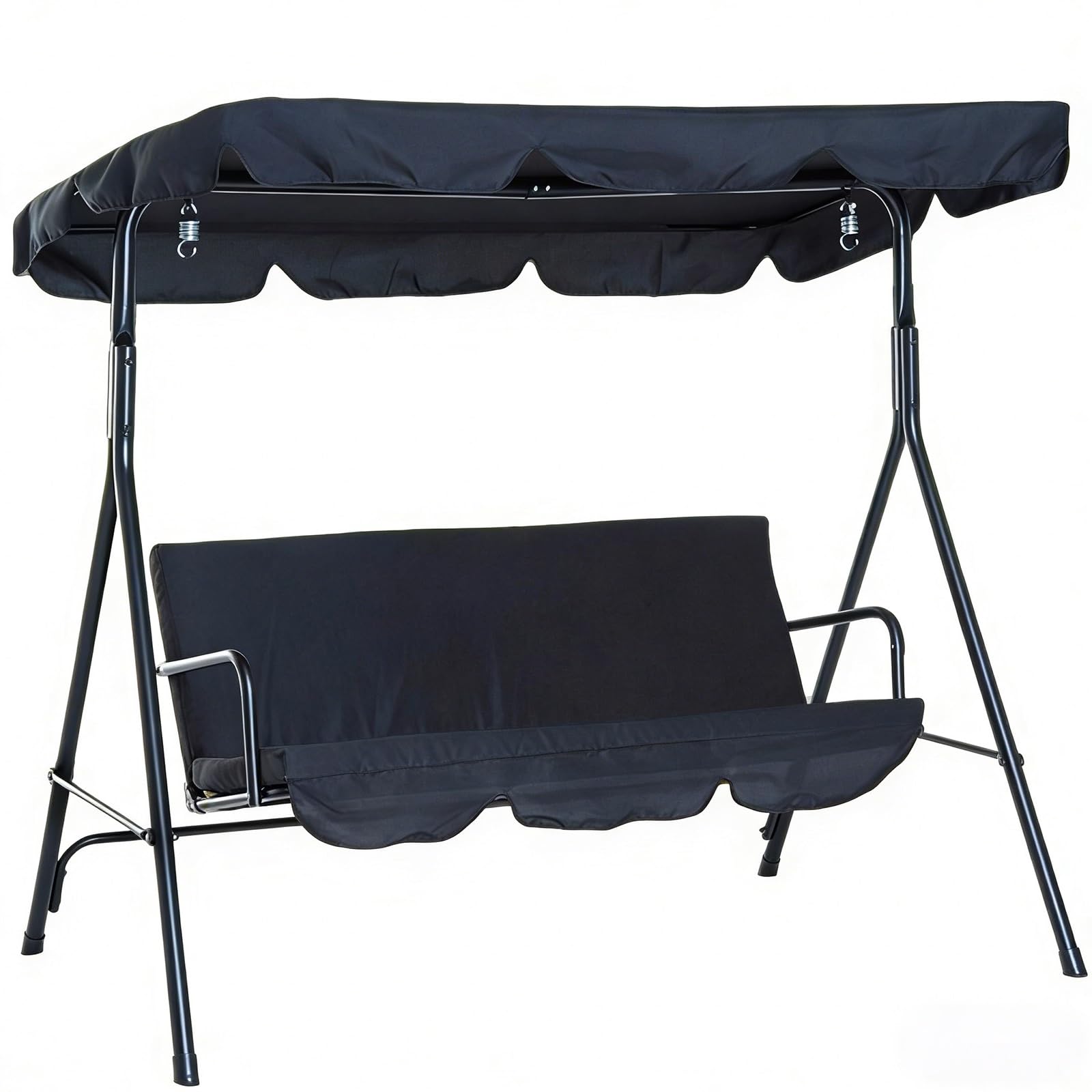 Toile de Balancelle de Jardin Extérieur, Toit de Rechange pour Balancelle 3 Places Imperméable Anti-UV, Multi-Tailles avec Bord Ondulé pour Terrasse Balcon 2/3Places(Black,249cm185cm20cm)