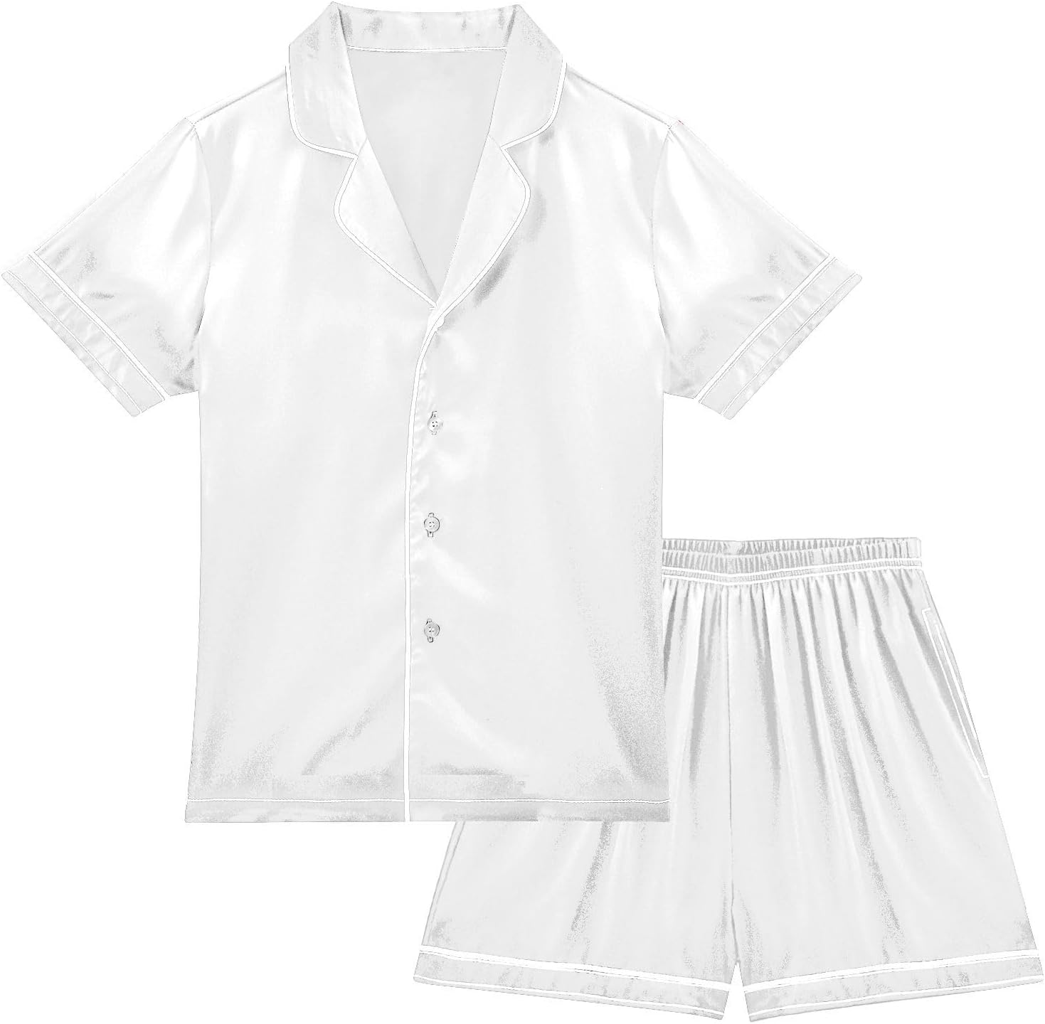 Unisex Pajamas Basic Solid 2 Piece Satin Silk Button Down Sleepwear Lounge Set Summer Pjs