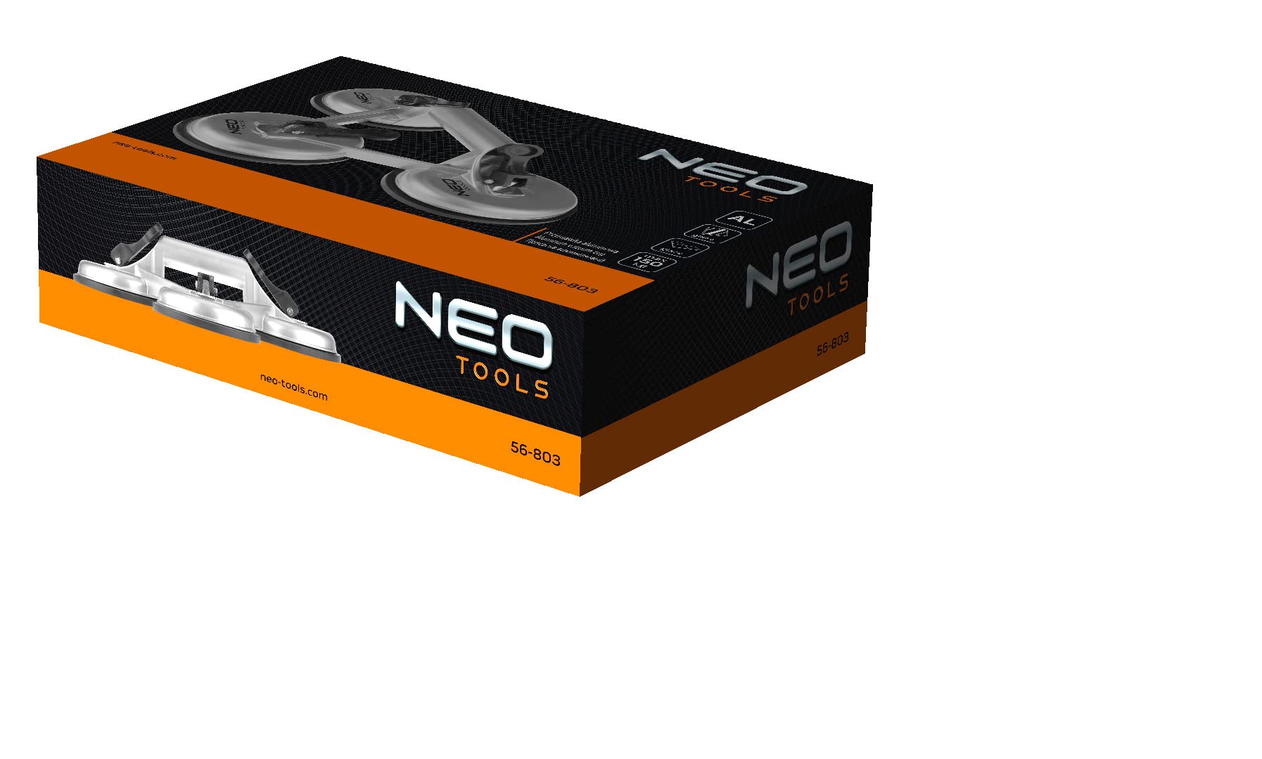 NEO TOOLS Ventosa Per Parabrezza Triple 150 Kg, Alluminio Per Vetro, Plexiglass, Pannelli Laccati, Pannelli In Plastica, Diametro 120 mm