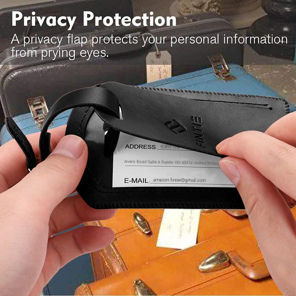 Passport Cover & Genuine Leather Luggage Tag Set - Fintie Travel Passport Organizer Holder with 2 Pcs Bag Suitcase Name ID Labels, Black