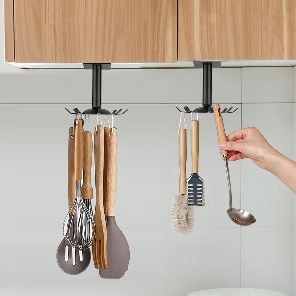 EigPluy 2pcs Under Kitchen Utensil Hooks,360