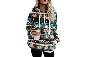 Women's Warm Half Zip Tribal Aztec Printed Hooded Fuzzy Fleece Hoodie Sweatshirt At Lemafer Store