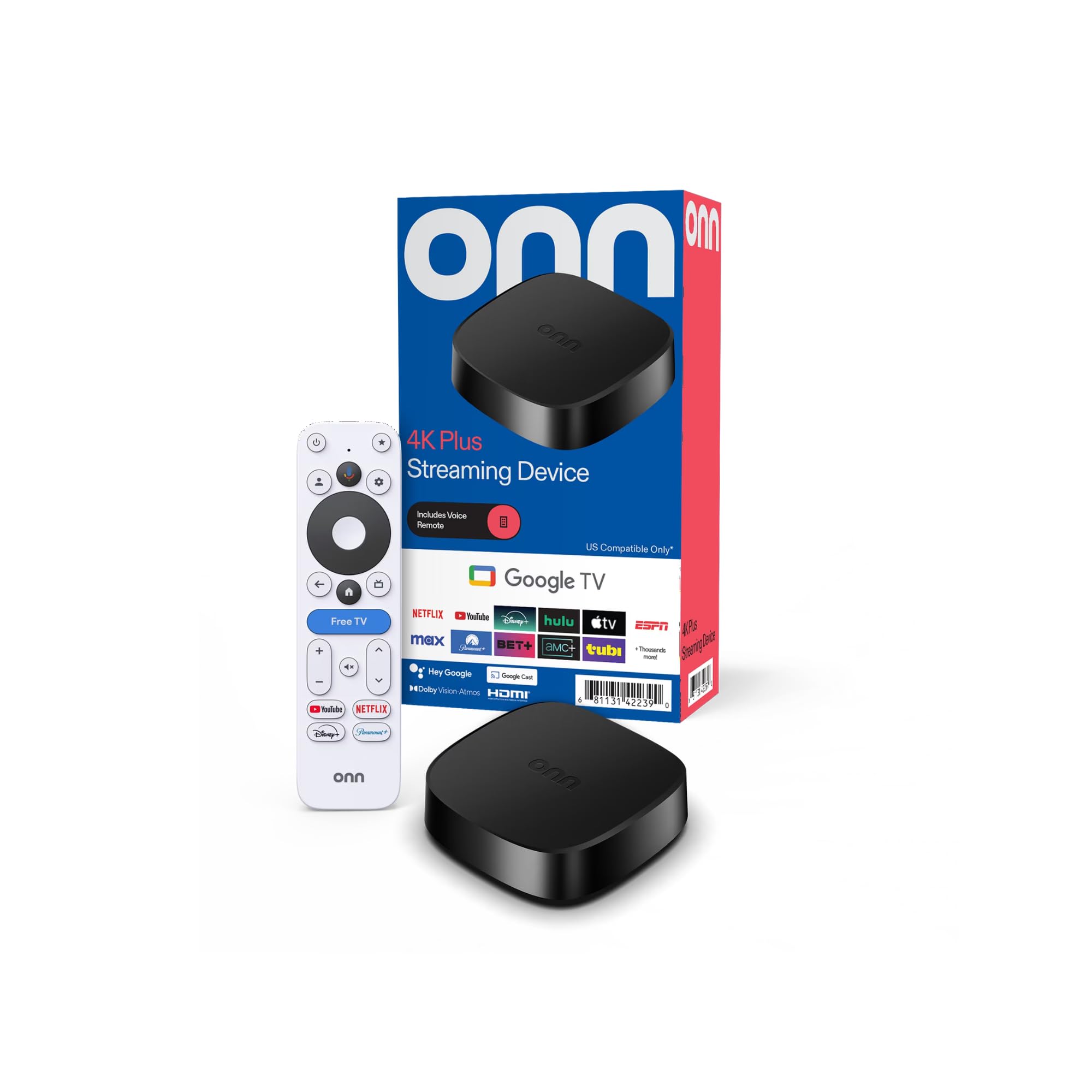 onn 4k Plus Streaming Device, Google TV-Ultrafast Streaming Device, 16GB Storage, 2GB Ram, Remite with Voice Control-US Only