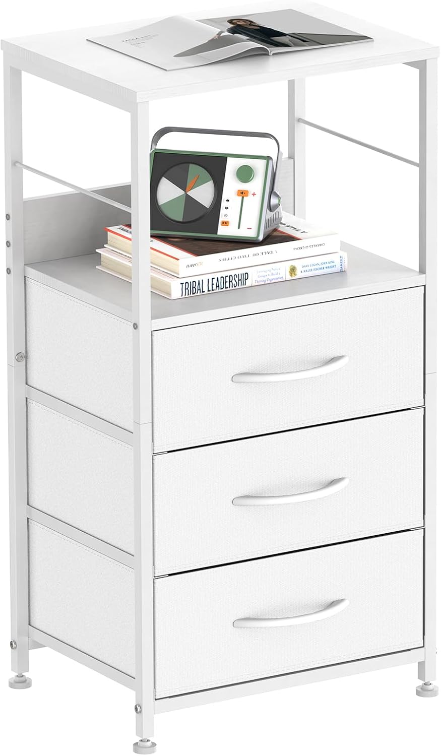 NORCEESAN Nightstand with Drawers, White Side Table with
