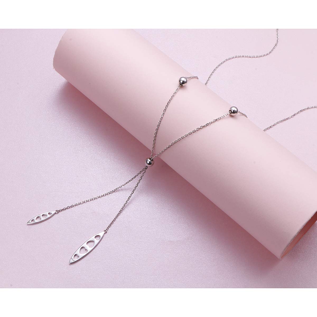 Collar de plata de ley 925 con colgante ajustable en forma de Y, cadena larga de 76,2 cm, regalo de Navidad para mujeres y niñas