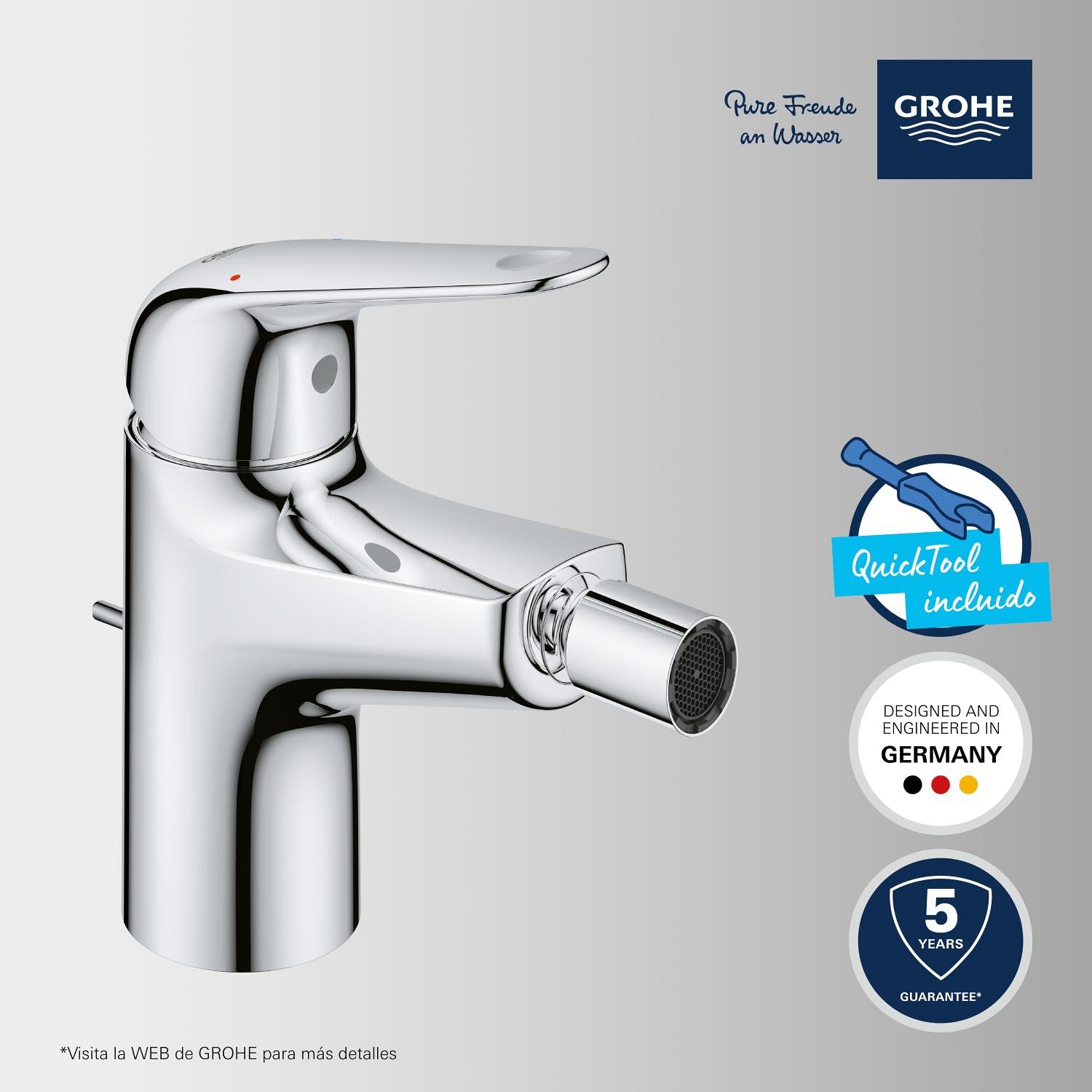 GROHE Swift Quickfix-Grifo de bidé 1/2", Cromo, Menor consumo de agua, 24332001