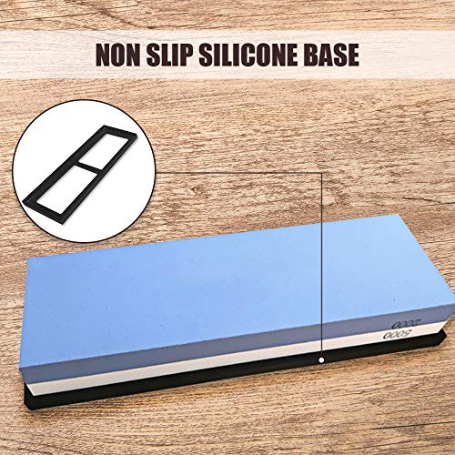 Kiaya Pedra de afiar Pedra de afiar com base de silicone antiderrapante Dual Grit 2000/5000 Watersto