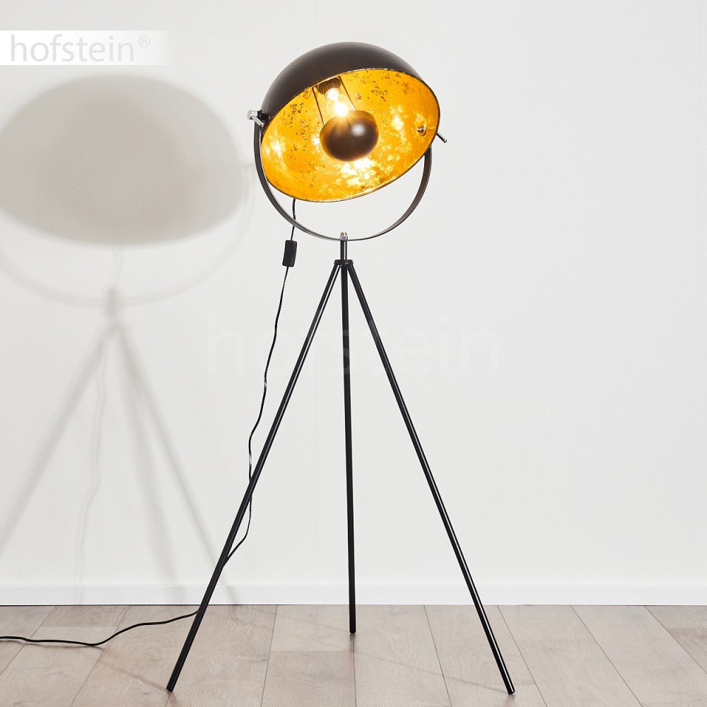 Stehleuchte Saturn, Vintage Stehlampe mit Lampenschirm in Gold/Schwarz aus Metall, Ø 43 cm, verstellbare Bodenleuchte im Retro-Design, ohne Leuchtmittel
