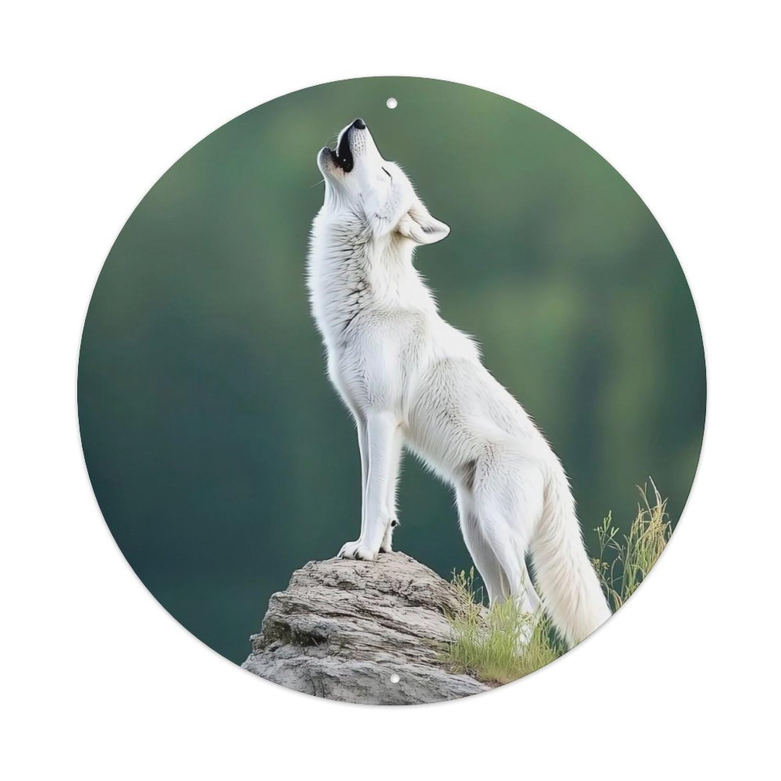 Cwbufd Vintage Style Animal White Wolf Howling On Mountain Rock At Sunset Vintage Metal Tin Sign Plaque Wall Decor For Cafe, Club Bar, Office, Garden Metal Poster 8X8inch