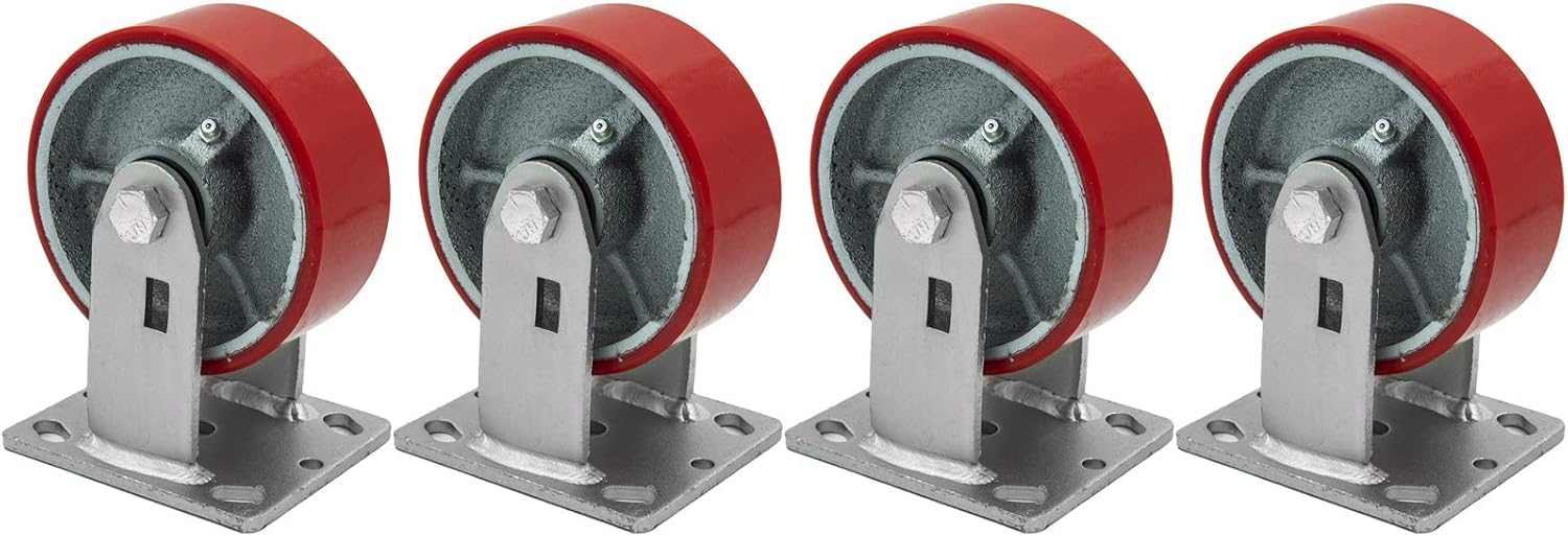 Creative Industrial Sales 5"x2" Rigid Caster Heavy Duty Polyurethane Wheel 1,000 lbs Each, Total Support 4,000 lbs, Set of 4