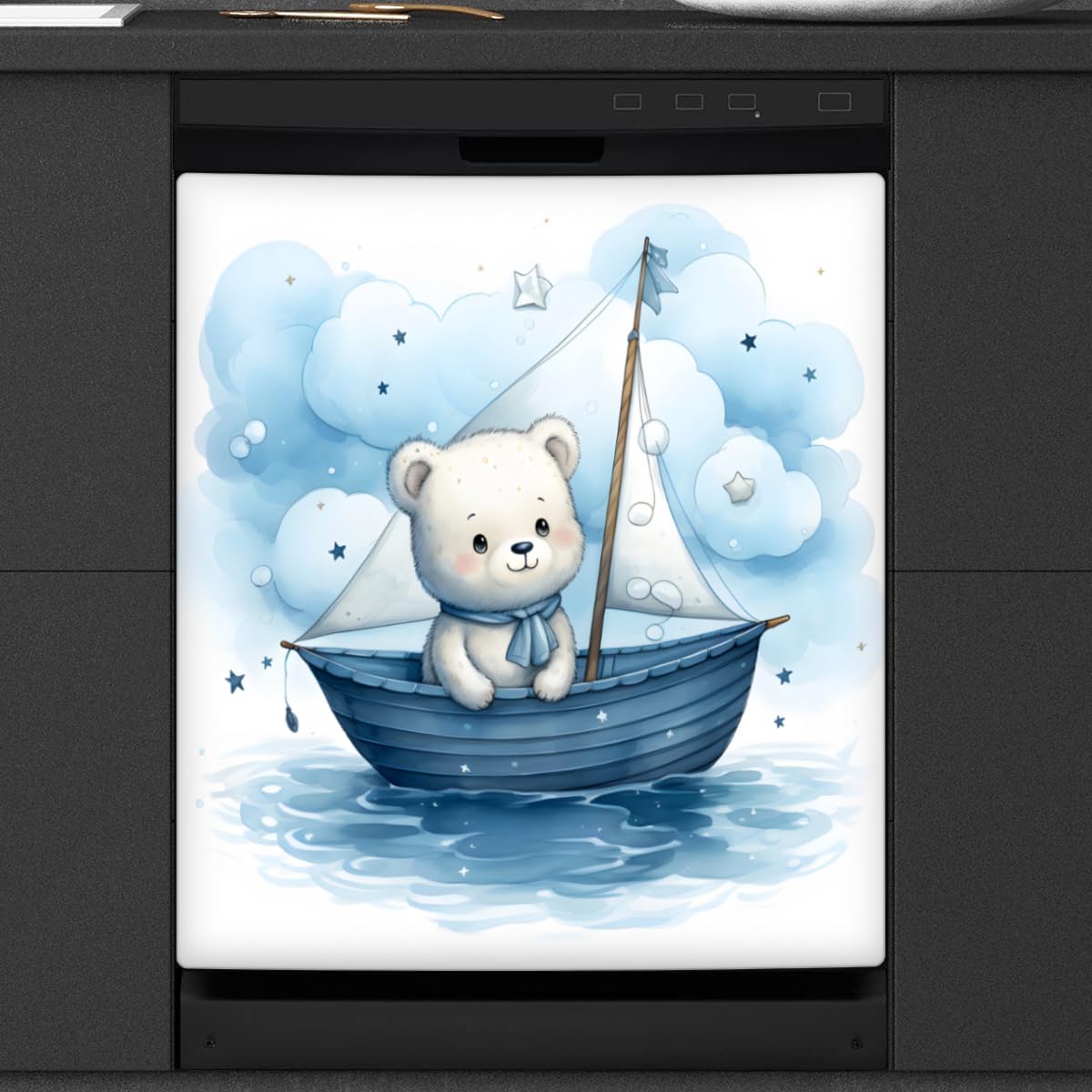 White Bear Boat Ocean Dishwasher Magnet Cover Reusable Decorative Magnetic Door Cover Dishwasher Covers for The Front Magnetic Kitchen Refrigerator Appliance Decor 23 x 26 Inches