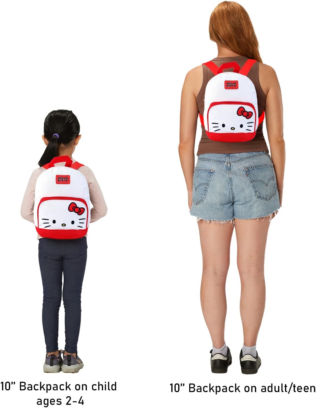 Hello Kitty Mini Backpack - 10" Iconic Woven Small Backpack with Front Pocket | Adjusts to Fit Kids, Toddlers, Teens, Women, Girls