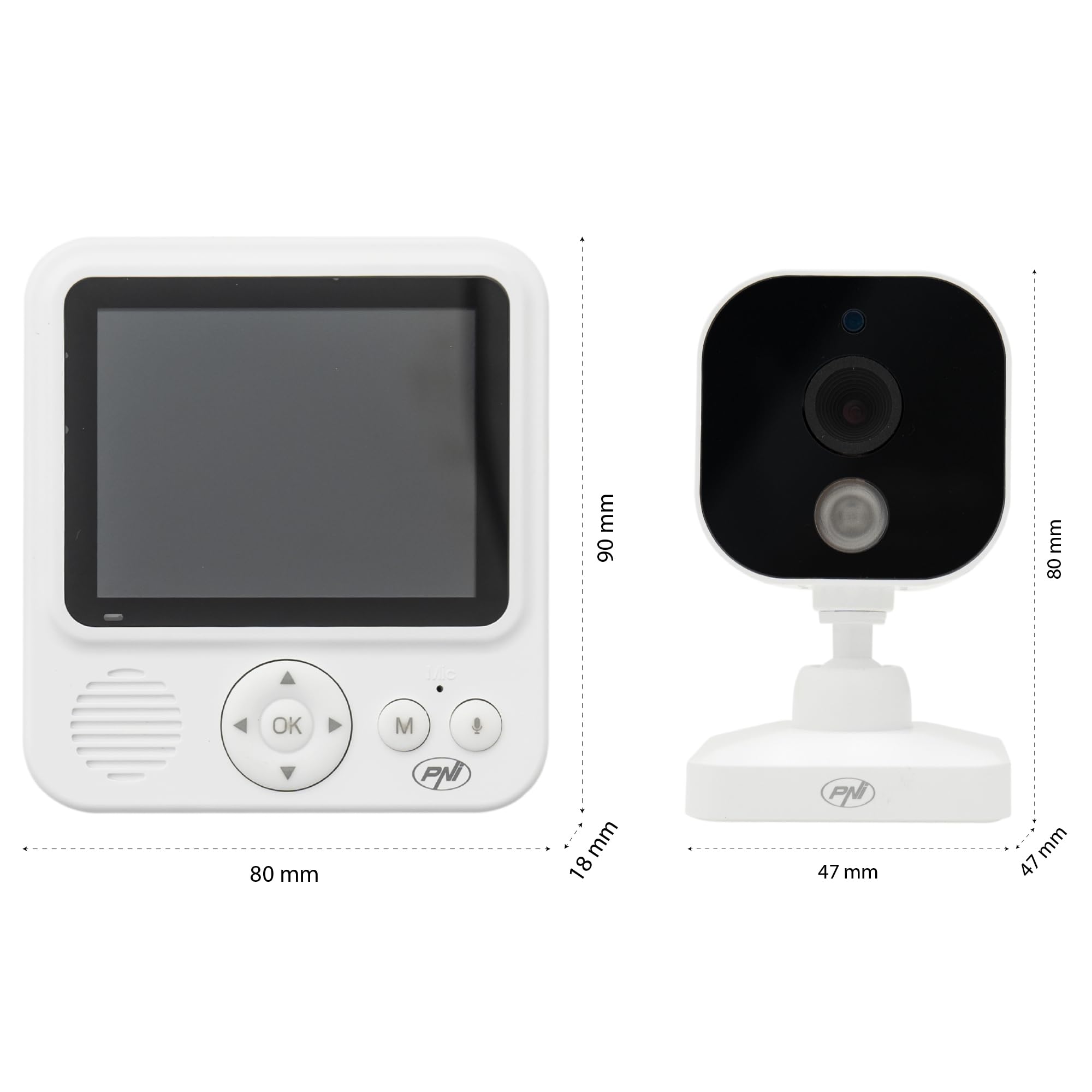 PNI Monitor de Video para bebé BM280 Pantalla de 2.8 Pulgadas inalámbrico 2.4 GHz, Sensor de Temperatura, VOX, visión Nocturna, función de Zoom, Canciones de Cuna
