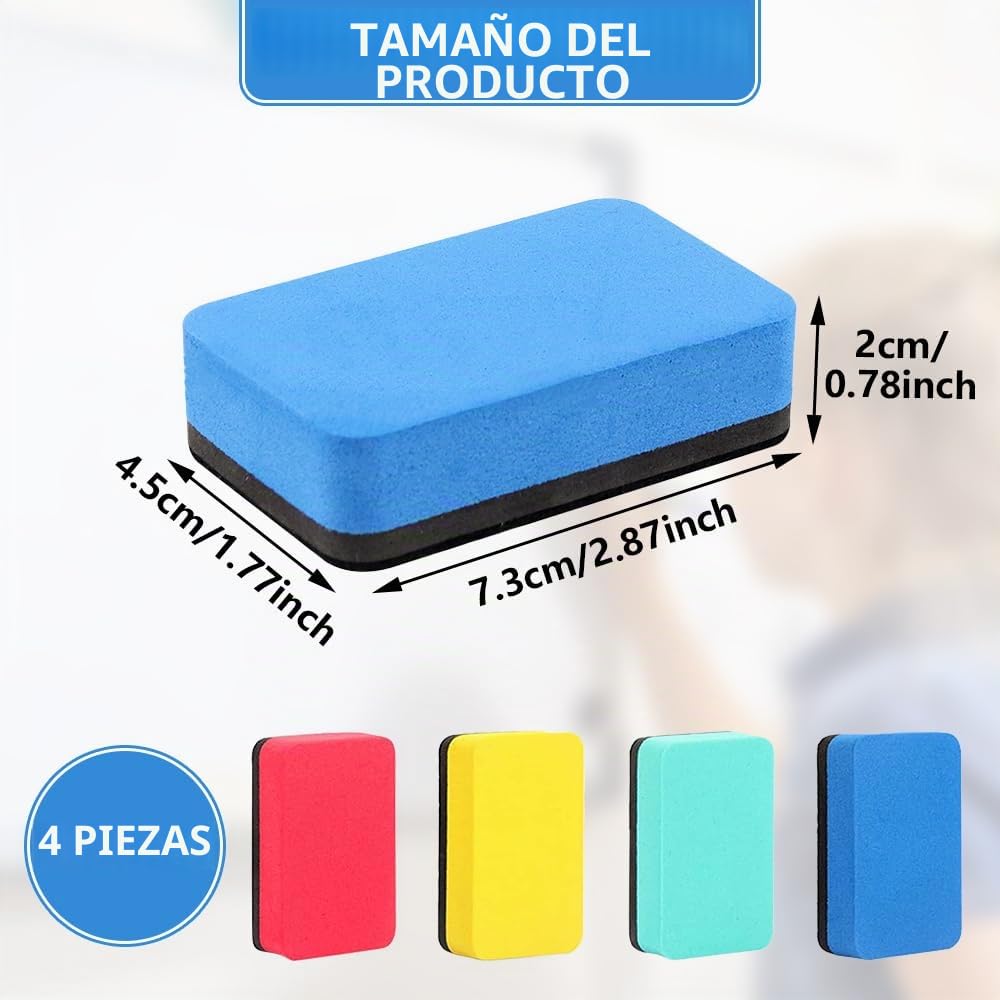 Borrador de Pizarra Magnética de Espuma EVA, 4 Piezas, Imán Fuerte, Limpia sin Residuos