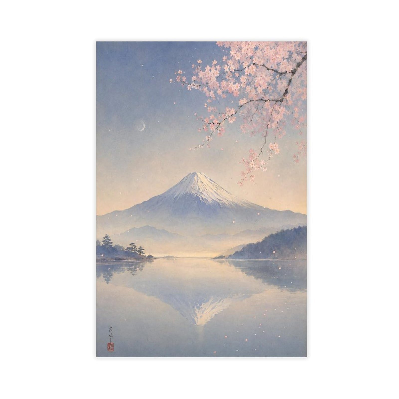 H3b8u2y5 Unframe-Style Mount Fuji Lake Reflection Canvas Wall Art, Cherry Blossom Office