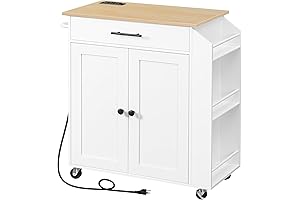 Hoobro Kitchen Island with Power Outlet, Rolling Kitchen Carts with Wheels