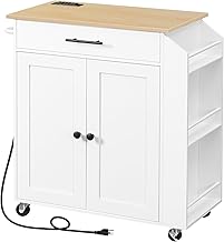 HOOBRO Kitchen Island with Power Outlet, Kitchen Storage Island with Spice Rack and Drawer, Rolling Kitchen on Wheels, for...