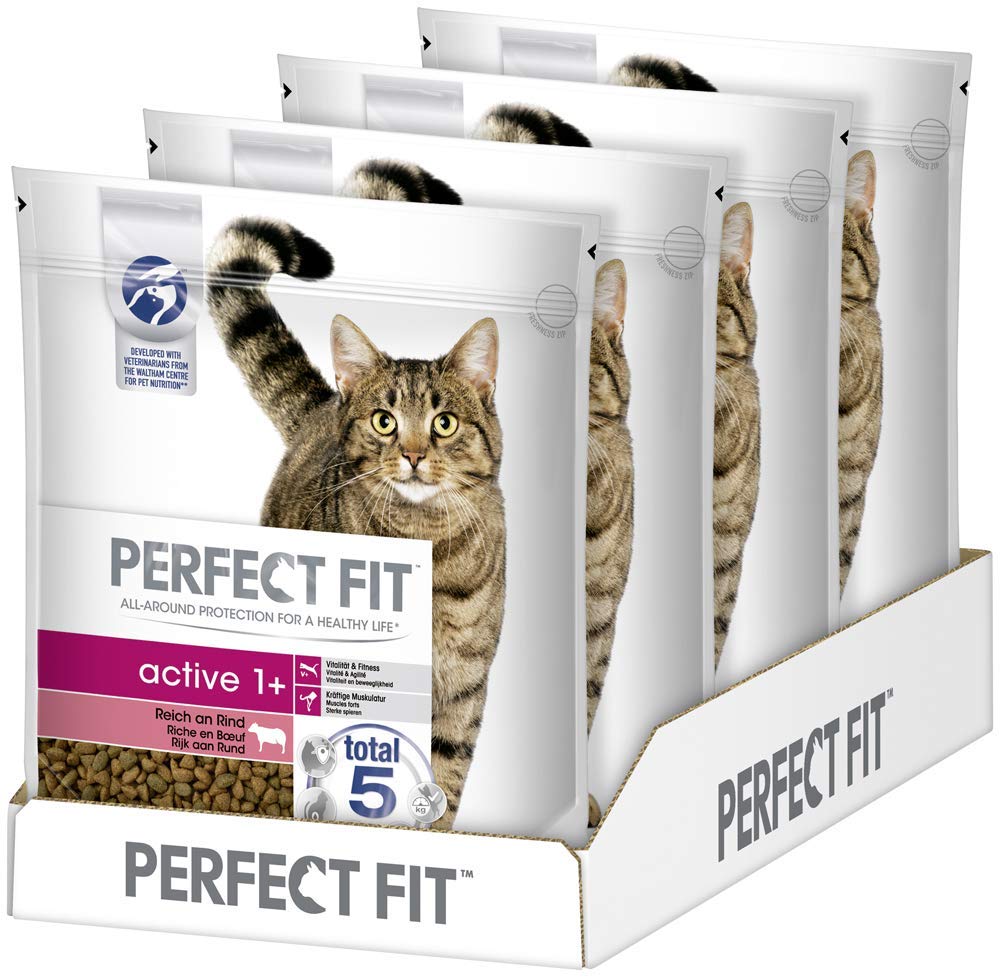 Perfect Fit Active 1+  Trockenfutter fr erwachsene, aktive Katzen ab 1  Jahr  Reich an Rind  Untersttzt die Vitalitt  4 x 1,4 kg : Amazon.de:  Haustier
