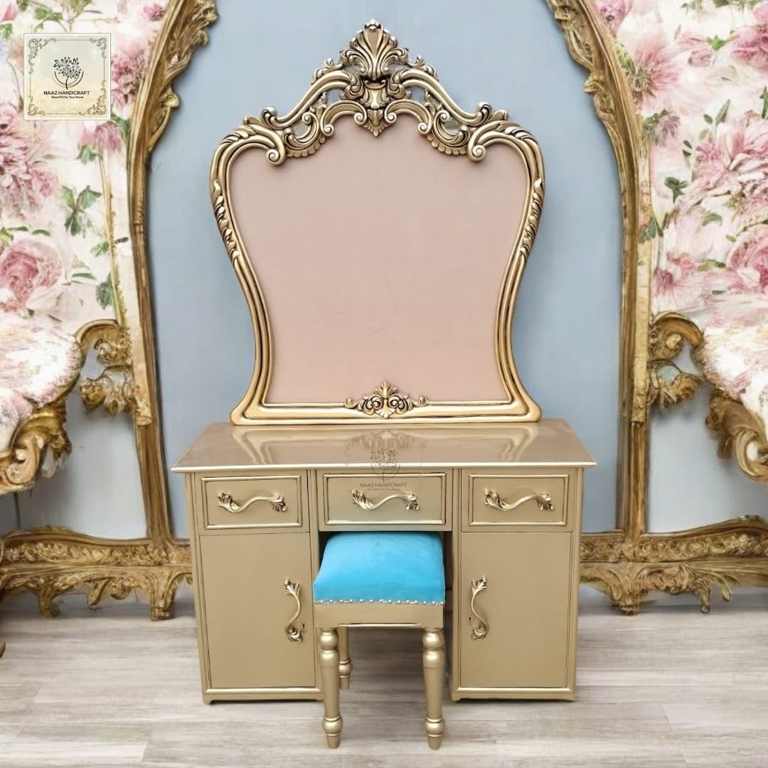 Dressing Table Floor Standing Makeup Organizer with Storage Drawers for Bedroom, Living Room, and Wardrobe – Modern Home Furniture. Golden Deco Finish Without Mirror-image-18
