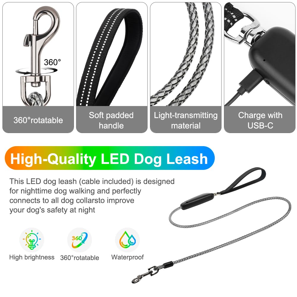 Guinzaglio LED per cani, ricaricabile tramite USB, colorato, 1,5 m