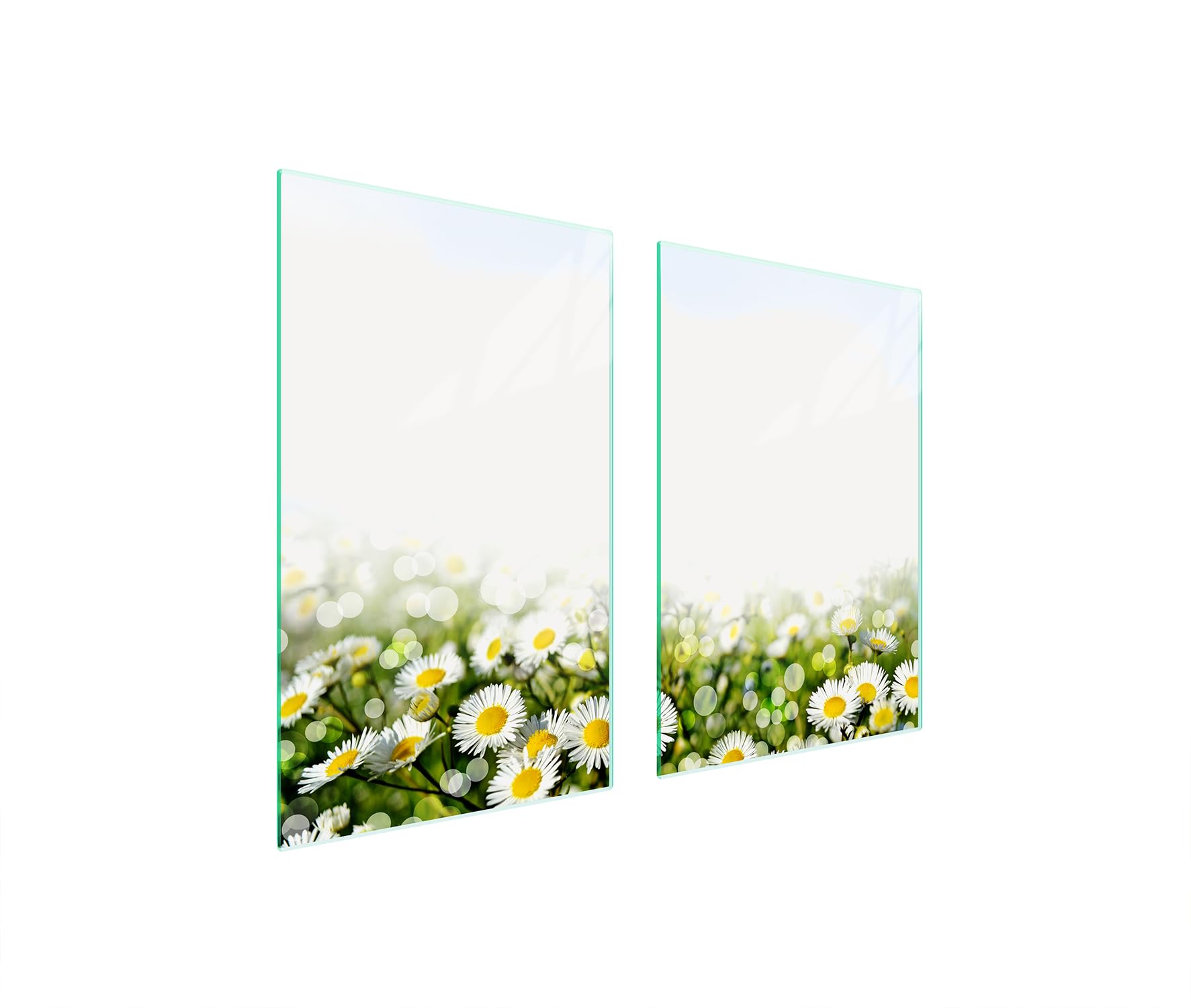 TMK ArtDeko Tabla de cortar decorativa de cristal templado y cubre vitro, Placa protectora de vitrocerámica 65 x 52 cm 2 piezas, para inducción, protección contra salpicaduras, Flor