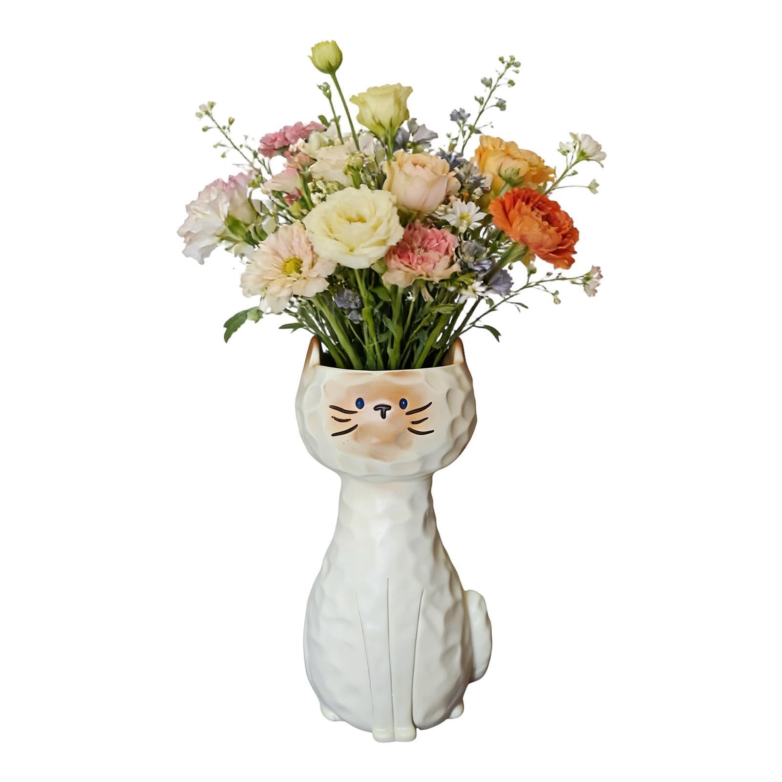 Vase à fleurs en forme de chat en céramique blanche pour décoration de table