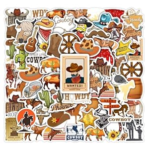 50 calcomanías de vaquero occidental para botella de agua, vinilo campestre, impermeables, para laptop, adultos, niños, adolescentes, guitarra, álbum de recortes, equipaje, casco, patineta, decoración