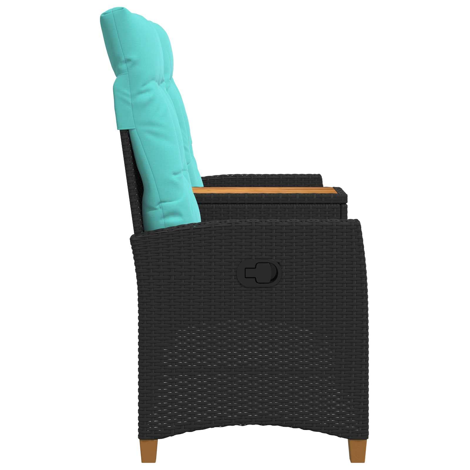 Rattan Gartenbank mit integriertem Tisch und Verstellbarer Rückenlehne, 2-Sitzer Poly-Rattan Liegebank mit Kissen, Outdoor Relaxsessel für Garten und Terrasse, Schwarz Türkis