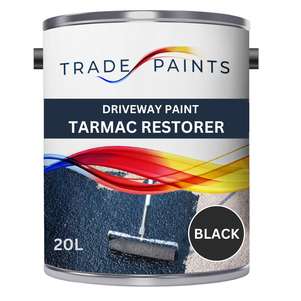 Trade Paints Black Driveway Restorer Paint For Tarmac, Asphalt, Stone, Brick & Block - High Performance Tarmac Paint For Driveways (, 20 Litre)