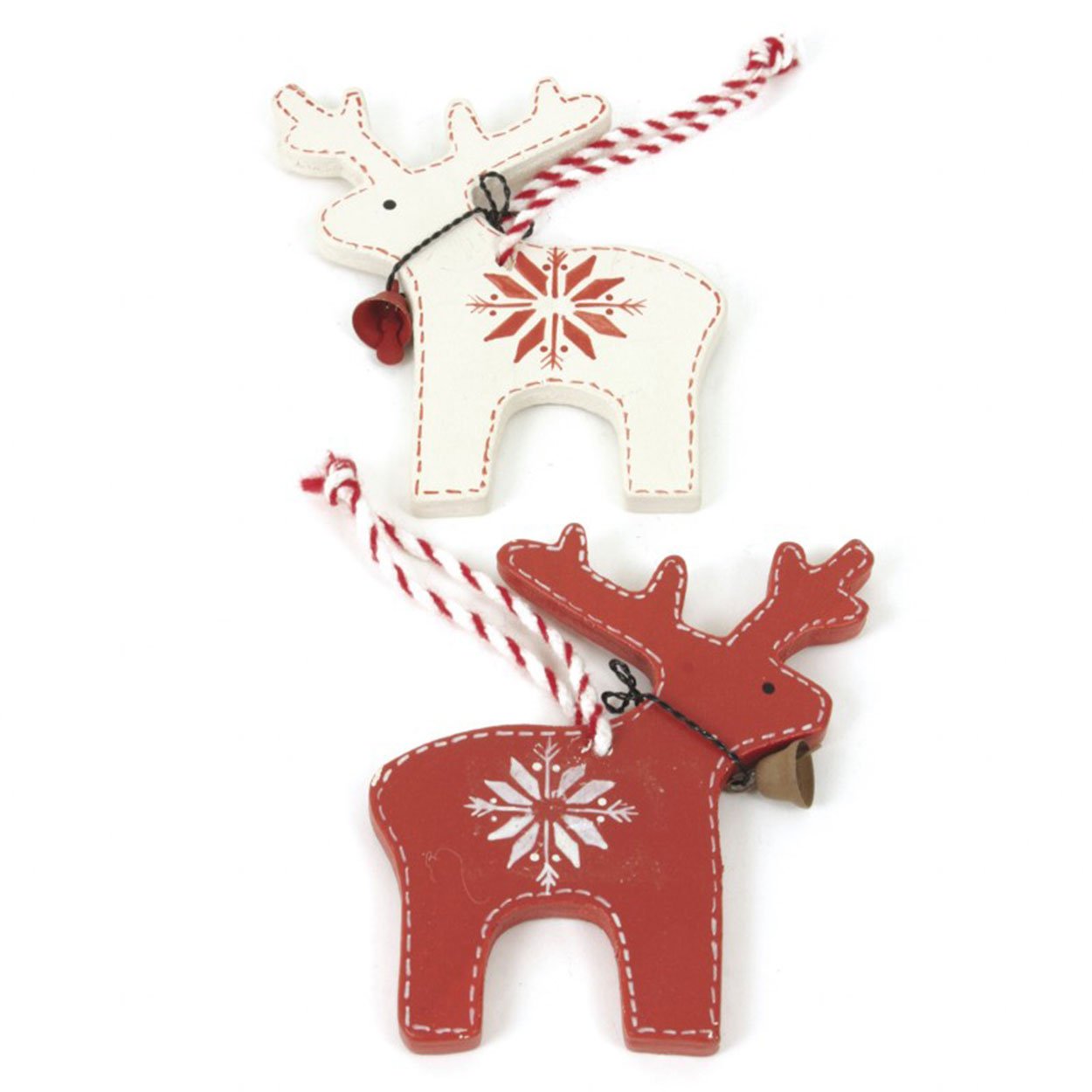 Heaven Sends Red/White Set Of 2 Wooden & Nordic Reindeer Christmas Tree Decorations (9Cm)