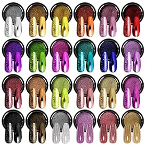 Amazon.com: SAVILAND Chrome Nail Powder Set: 24 Colors Metallic Mirror Effect Iridescent Chrome Powder for Gel Polish Holographic Chameleon Nail Art Decoration Glitter Pigment Dust DIY Manicure Kit Home Salon Use : Beauty & Personal Care