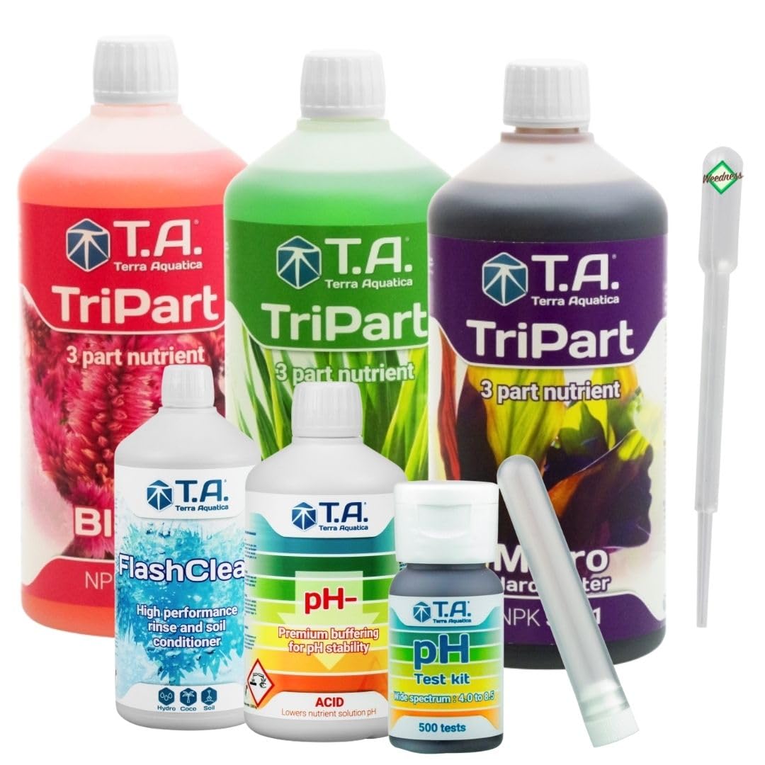 GHE Fertiliser Tripak Flora Starter Set Advanced 4-częściowy - Uprawa pomidorów Naturalny nawóz NPK Storczyki Palmy Ekologiczne Warzywa Bonsai Organiczny (Zestaw profesjonalny)