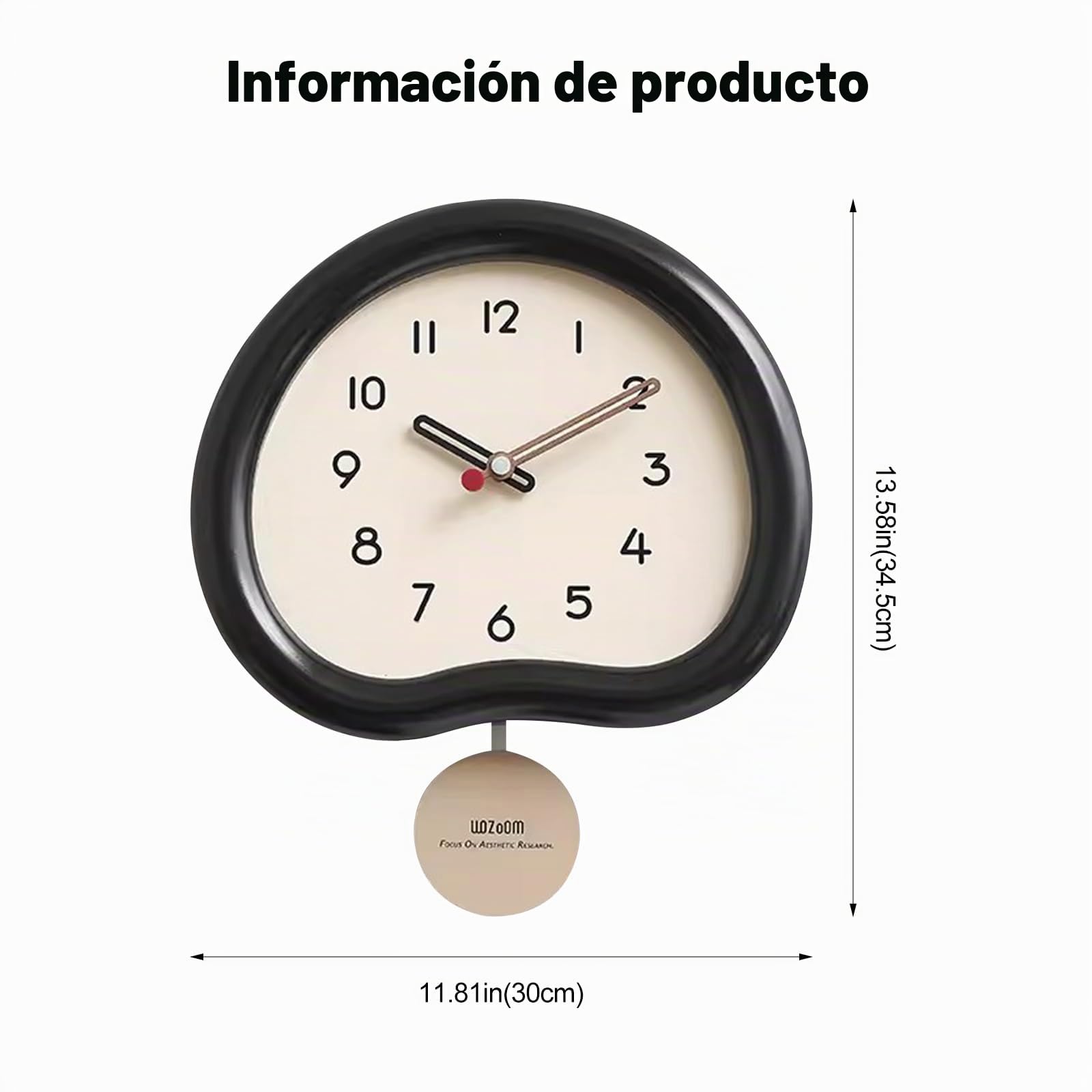 Ergocar Reloj De Pared De Madera Moderno y Silencioso, Analógico Con Péndulo Oscilante, Redondo, Funciona Con Pilas, Adecuado Para Dormitorio, Salón