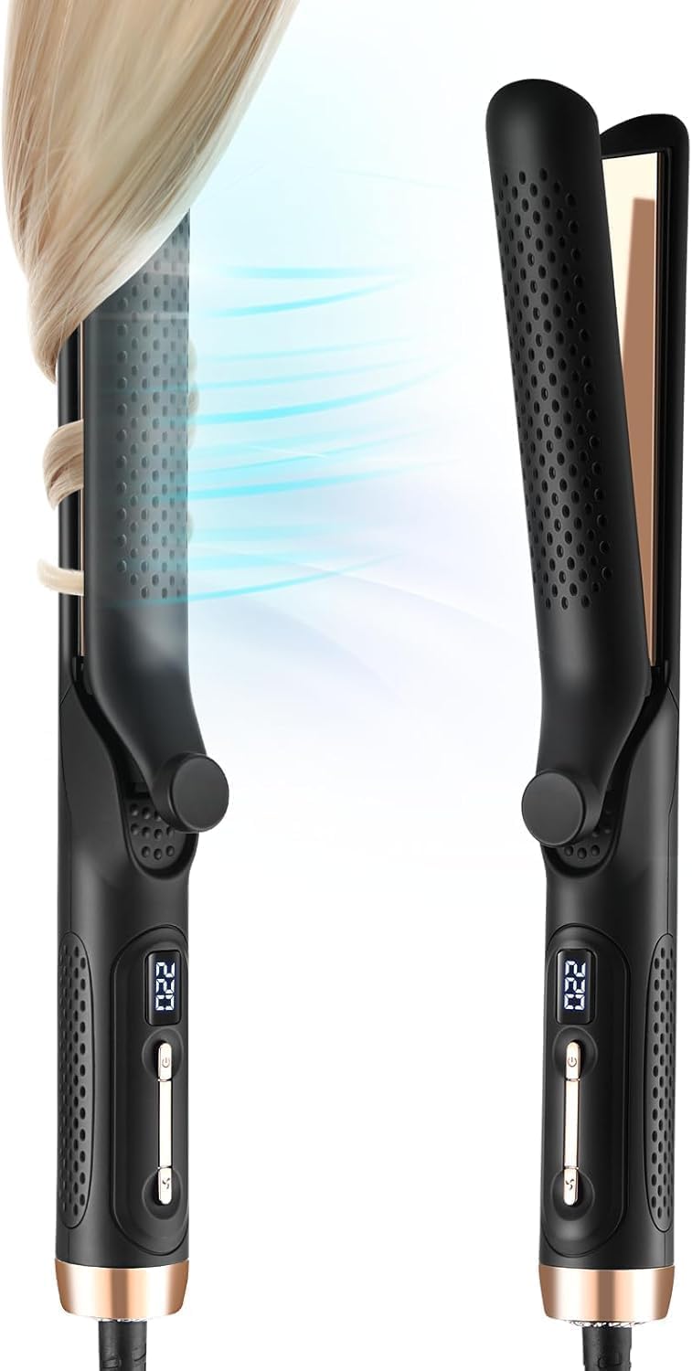 Professional Hair Straightener Hair Curler 2-in-1, Airflow Hair Styler，- with Ionic Titanium Flat Iron with Cooling Air Vents to Lock in Style, 5 Adjustable Temp, Auto Shut Off