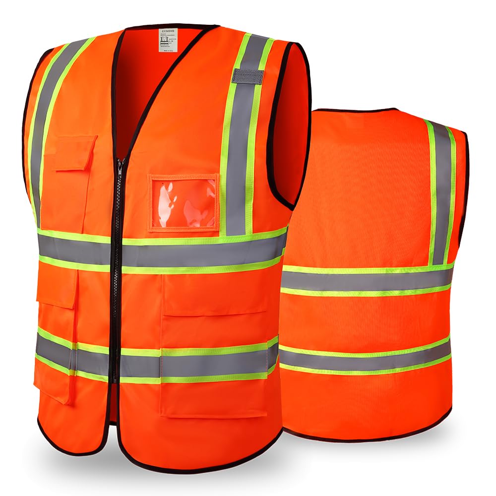 CCSOVO Hi Vis Vests for Women Men High Visibility Reflective Safety Vests Breathable With Pocket Zipper for Build Oudoor Work Meet ANSI/ISEA Standard (UK