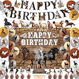 Horse Decorations Happy Birthday Banner - Horse Racing Themed Garland Balloons Cake Topper, Cupcake Toppers Backdrop Decor for Birthday Party Supplies