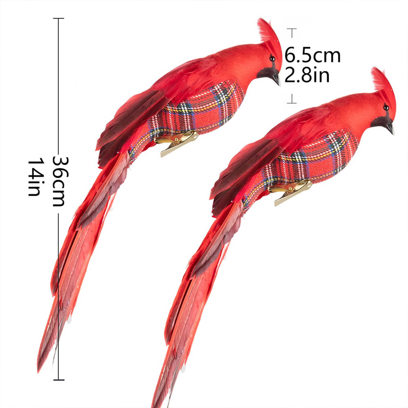 12 Uccelli Cardinali Rossi Artificiali Con Clip, 14cm, In Schiuma E Piume, Per Decorazioni Natalizie E Artigianato - 2