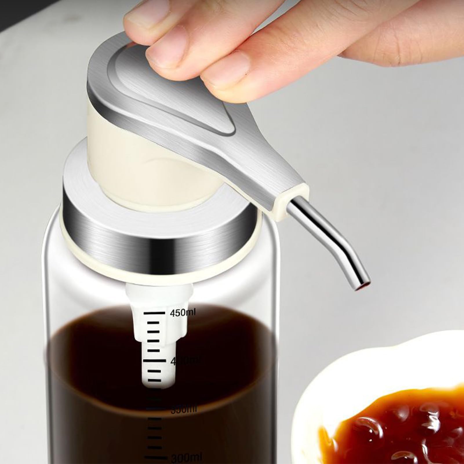 Distributeur De Ketchup - Bouteilles De Condiments 1050 G | Verre 2 Pièces Rechargeable Avec Pompe | Récipient Vinaigrette Sirop Café Glacé Liquide Pour Cuisine Restaurant Camping Stockage Sirop Miel