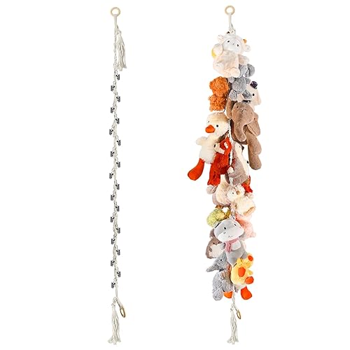 CERETIA 1/2 pcs 80" Cotton Hanging Storage Chain For Stuffed Animals Storage with 20 Metal Clips, Stuffed Animal Organizer Chain for Wall Corner Nursery Play Room, White - WHITE - 1 Pack