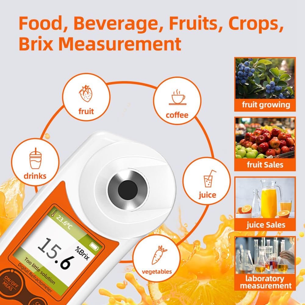 Medidor de Azúcar Medidor de Azúcar Fruta Pantalla Digital Portátil de Alta Precisión Índice de Refracción Instrumento de Detección de Azúcar Naranja