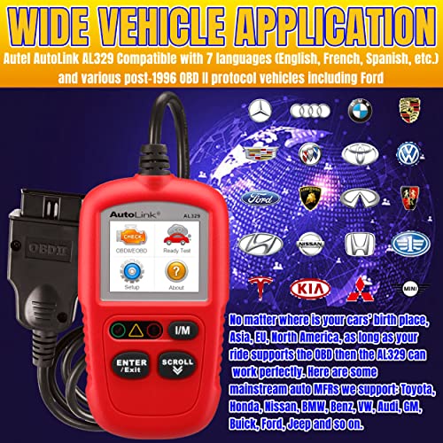 Autel OBD2 Scanner AutoLink AL329 Vehicle OBD2 Diagnostic Tool Car Code Reader with I/M Readiness Key Read/Erase Codes Turns Off MIL Plug and Play Retrieves VIN/CALID/CVN Free Lifetime Update - Image 4