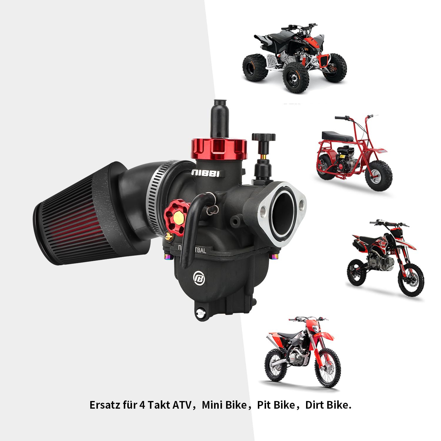 Nibbi Carburador PE24mm con Filtro de Aire CNC 48mm, Kit de Brida para Moto 140cc- 150cc, Compatible con Dirt Bike, Pit Bike, ATV, Pocket Bike