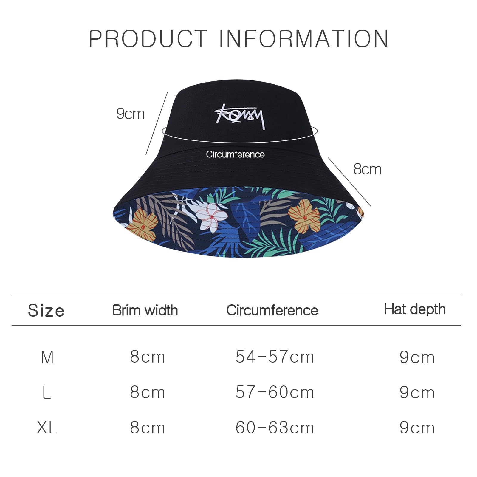 LumiSyne Chapeau De Pêcheur Réversible Unisexe Couleur Unie avec Lettres/Imprimé Style Hawaïen Bob Chapeau De Seau avec Jugulaire Détachable Pliable Coton Chapeau De Soleil pour Été Plage Voyage