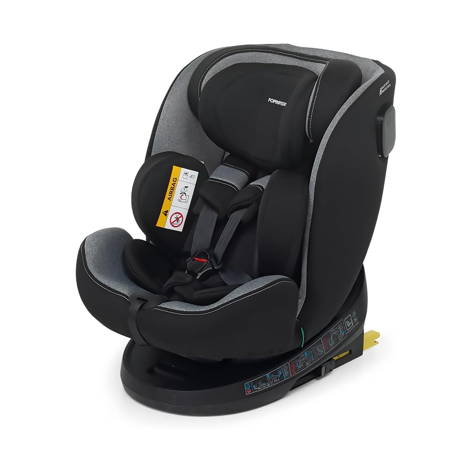 Foppapedretti Seggiolino Auto Circle I-Size, Seduta Girevole a 360°, per bambini da 40 a 150 cm di altezza, 0-12 anni, conforme ECE R129, Fissaggio Isofix e TopTether, Safe Body Protection, Carbon