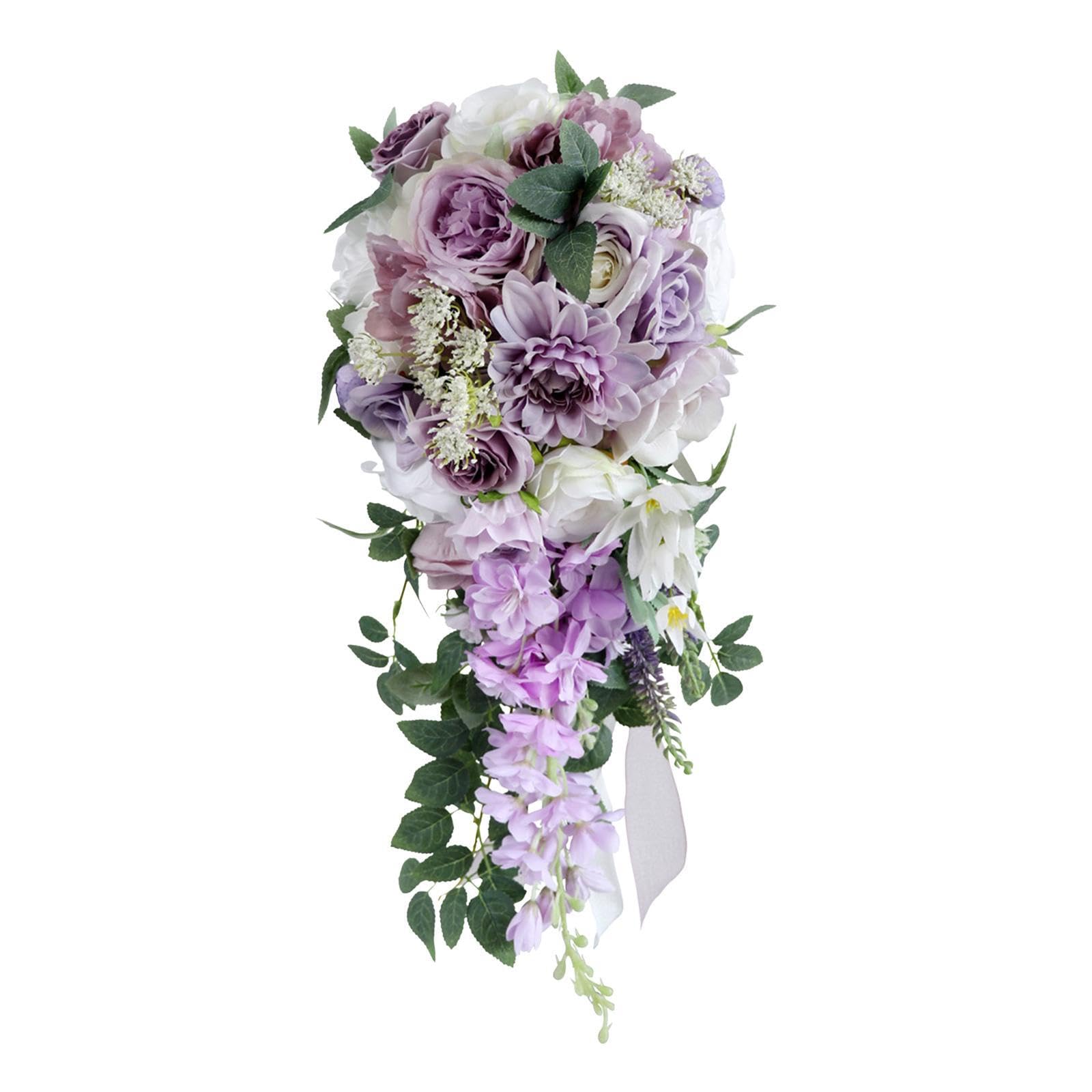 Alcxazs Bridal Bouquet Water Drop Cascading Floral Arrangement Beautiful Silk Decor For Memorable Celebrations Luxury Rose Wedding French Rustic Vintage