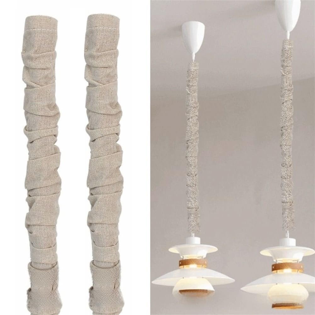 Paquete de 2 cubiertas de cadena de araña de tela de 6 pies, protector de cable eléctrico para colgar luces, cables de TV y barras de cortina, material de lino de algodón beige, decoración