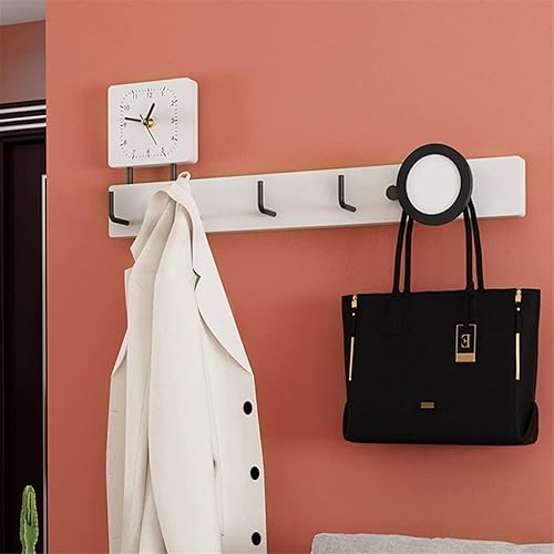 Miniatura 2 de Ganchos de pared con estante, perchero de madera con estante montado en la pared, estante colgante de entrada con 5 ganchos de metal para colgar