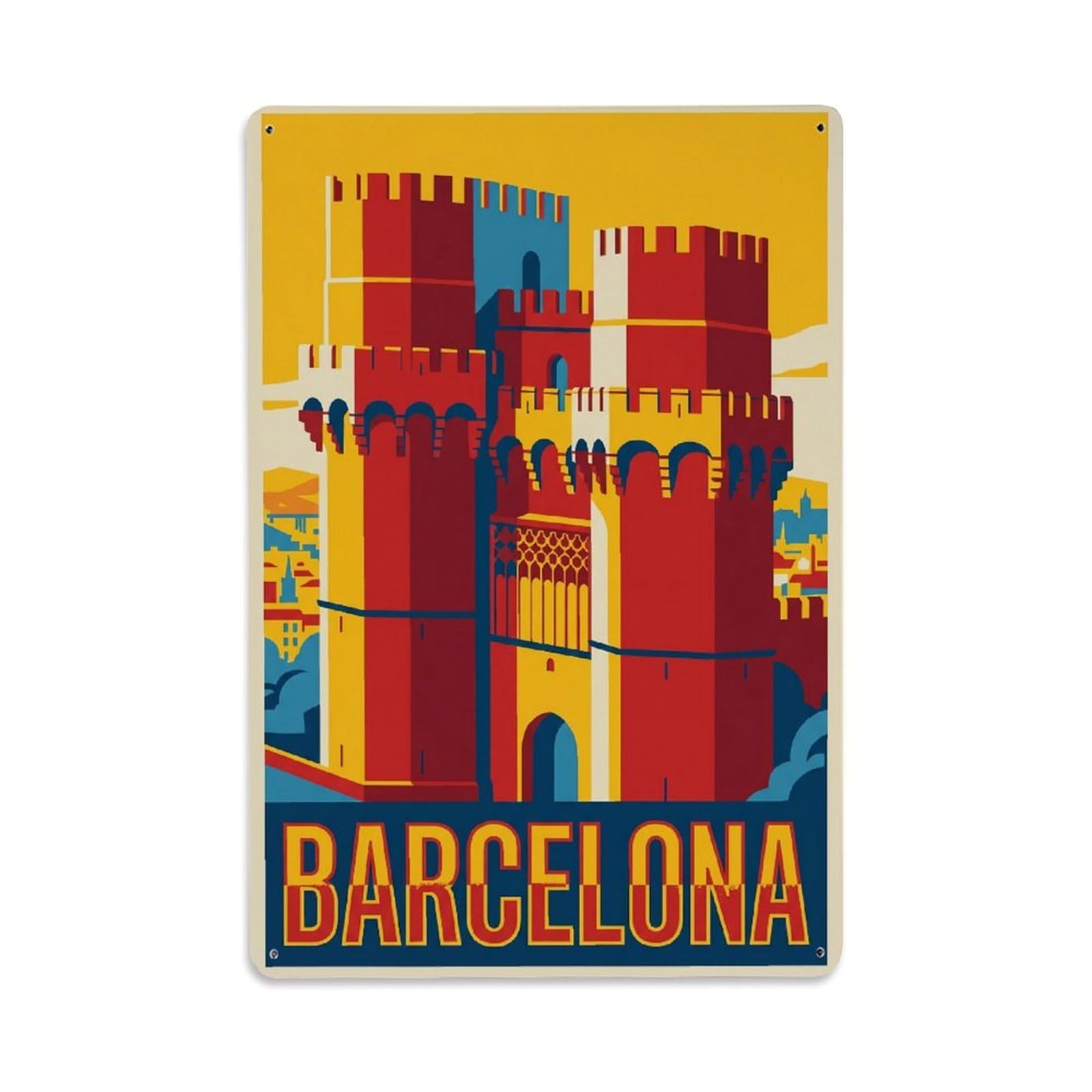 Vintage Travel Battlement Spain Castle Metal Tin Sign