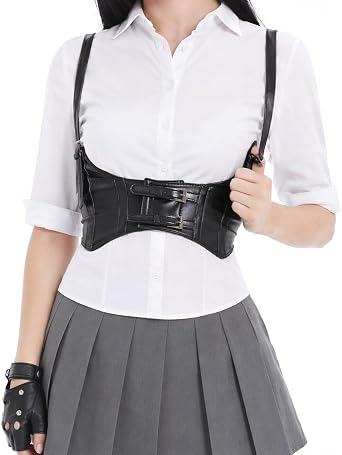 TeeYee Women Black Underbust Corset Leather Harness Belt Punk Waist Girdle